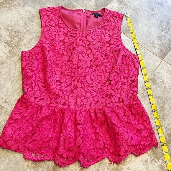 J. Crew Peplum Barbie Pink Lace Scoop Neck Sleeveless Blouse Tank Size 2 Stretch - Picture 3 of 10